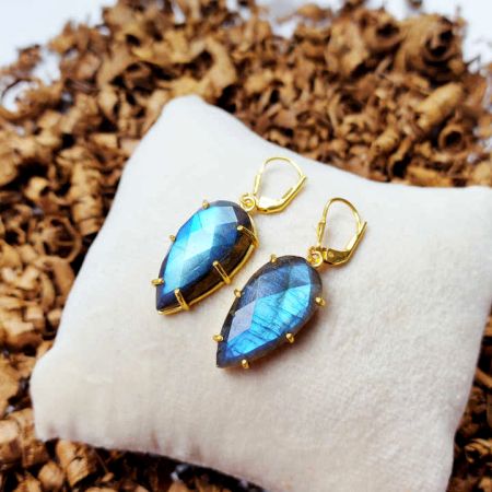 Natural Labradorite dangle earring, Brass gemstone earring, Wholesale jewelry